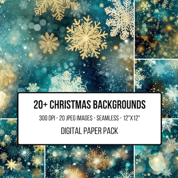 Watercolor Christmas Backgrounds Pattern, 20+ Seamless Snowflakes Paper, Bokeh and Blurry Effect Snowflakes Seamless Collage,Christmas Paper