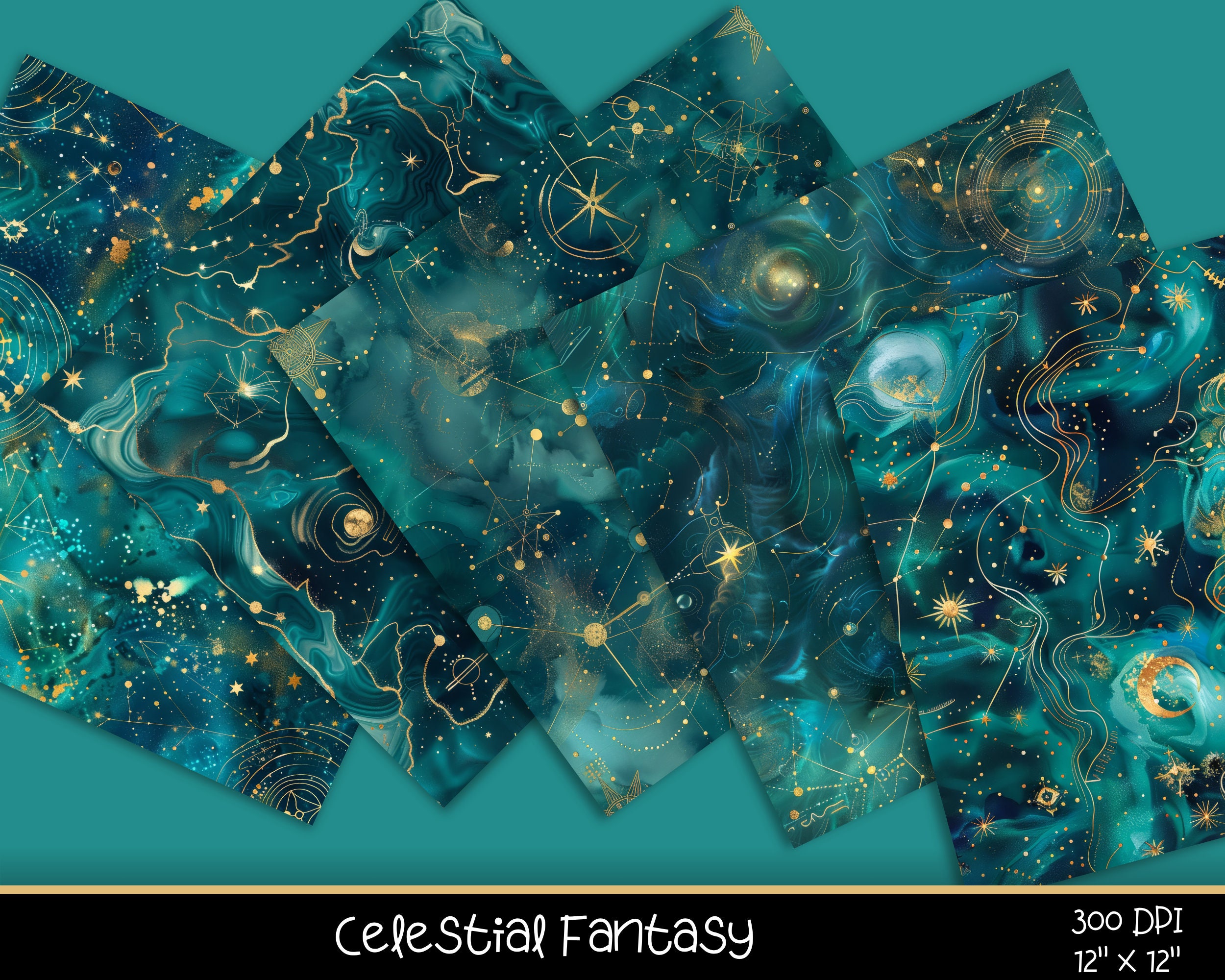 Celestial Digital Paper Pack, Seamless Vintage Designs (12x12