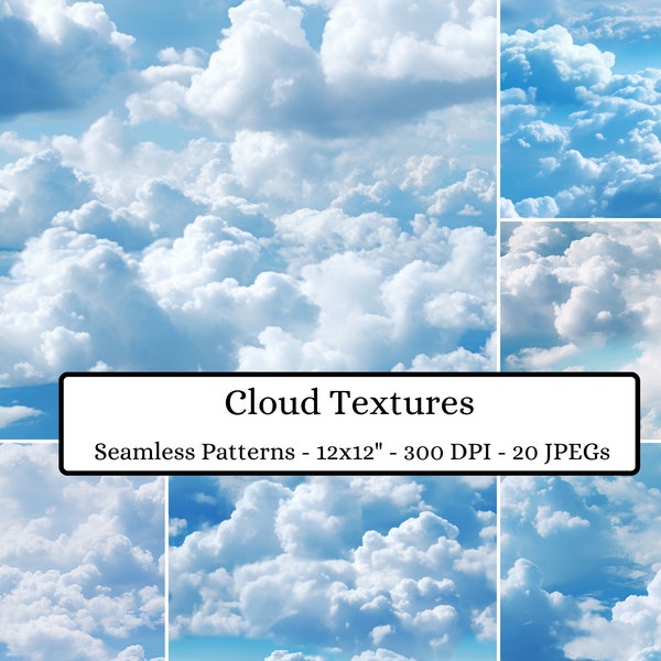 Clouds Digital Paper - Instant Download, Scrapbook Paper, Cloud Background, Commercial Use, 20 Cloud Patterns, Cloudy Texture, Clouds Paper