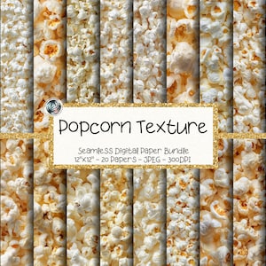 Popcorn Digital Paper Bundle, Seamless Movie Night Snack Pattern Texture (Digital Download)