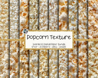 Popcorn Digital Paper Bundle, Seamless Movie Night Snack Pattern Texture (Digital Download)