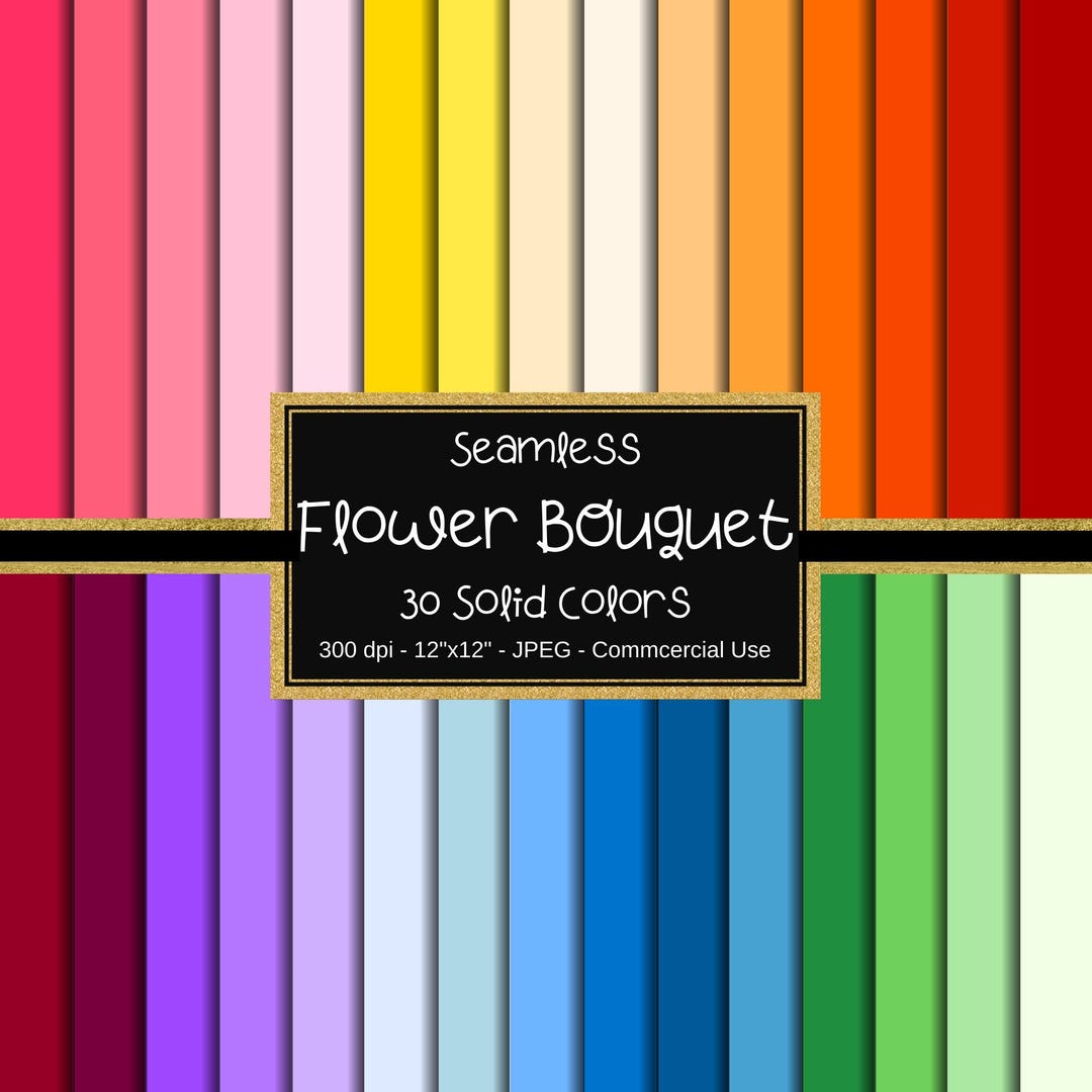 Flower Bouquet Digital Paper Pack, Solid Colors Background (digital ...