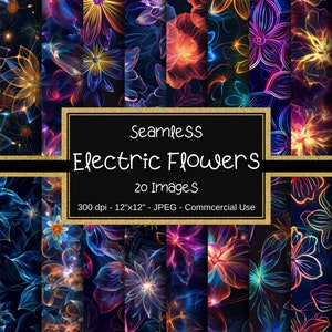 Carta digitale senza cuciture fiori al neon, motivo floreale senza cuciture al neon, sfondi floreali, traslucido, notte magica, scrapbooking digitale,