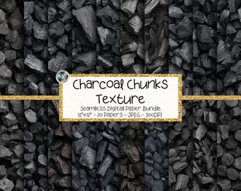 Charcoal Texture Digital Paper Bundle, Seamless Dark Rustic Background Patterns (Digital Download)