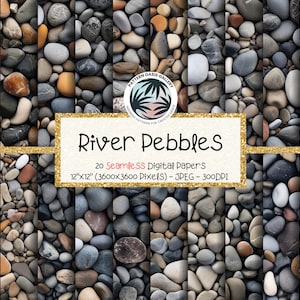 River Rocks Seamless Digital Paper, River Rocks Pattern, Pebbles Pattern, 20 Designs, 12"x12", Commercial Use, Rock and Stone Textures