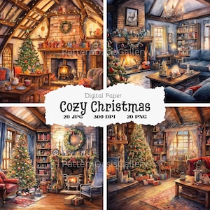 20 Fireside Christmas Images, Winter Images, Fireplace Clipart , Printable Watercolor Clipart, High Quality JPGs & PNGs, Wall Art, #33