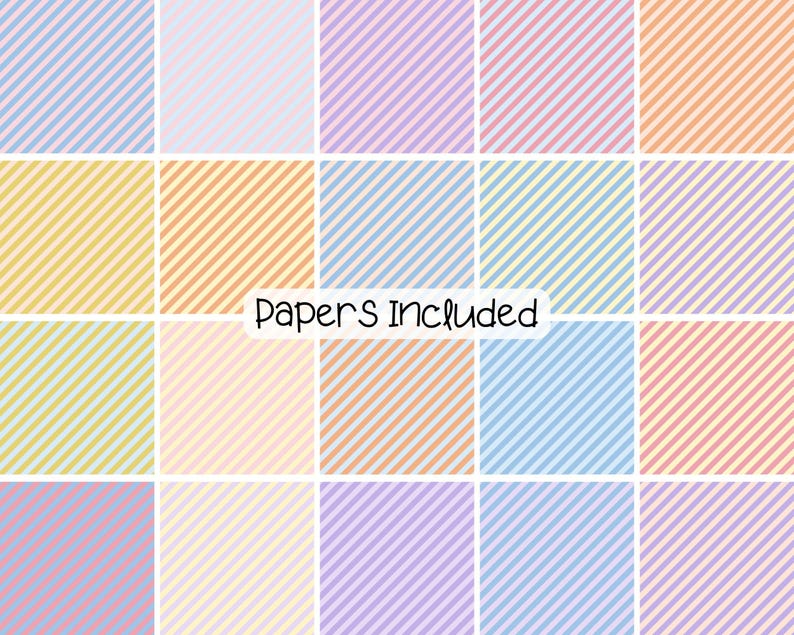 Pastel Stripes Digital Paper Bundle, Seamless Diagonal Stripe Two Color ...
