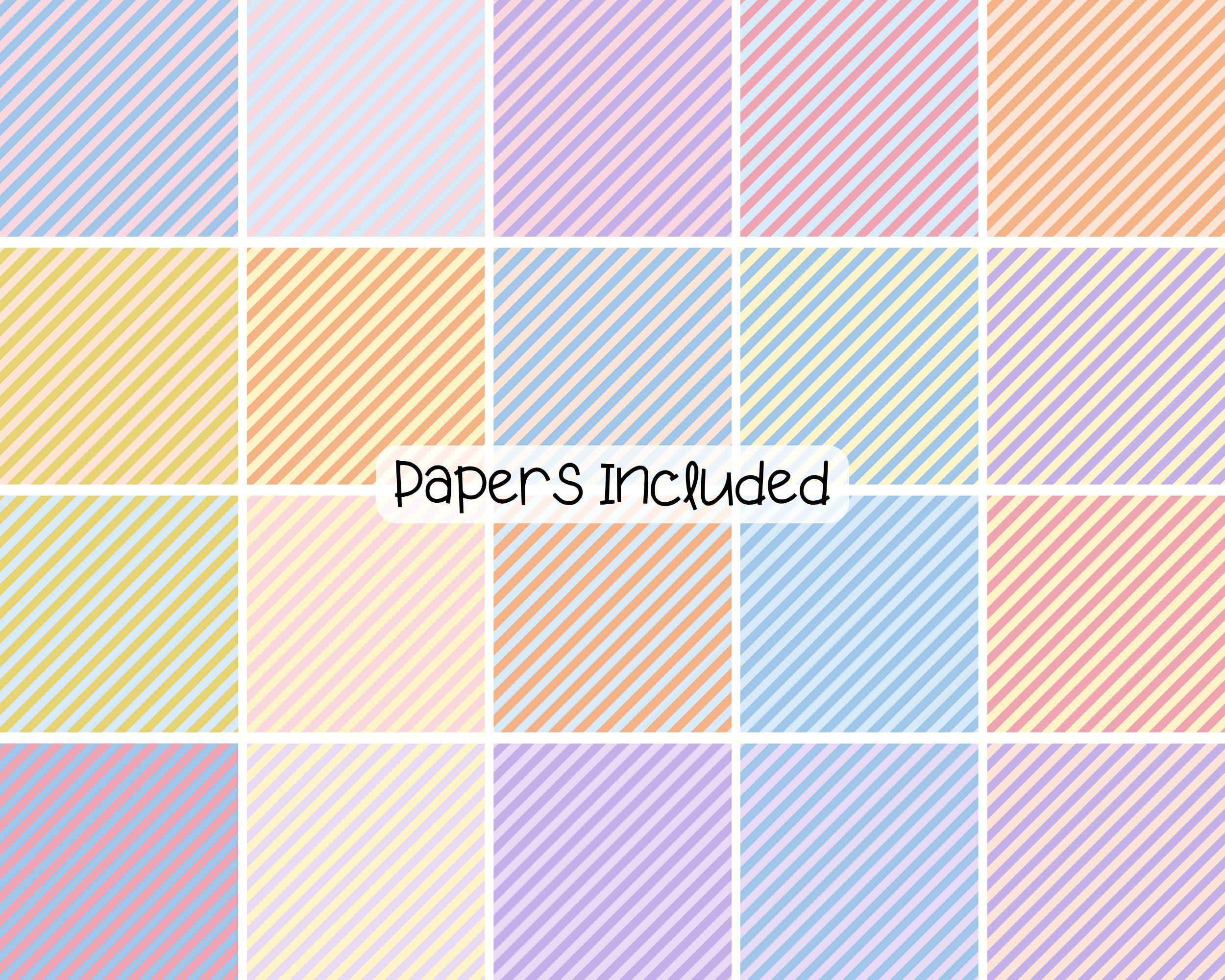 Pastel Stripes Digital Paper Bundle, Seamless Diagonal Stripe Two Color ...