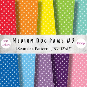 100 Colors Paw Print Digital Paper Pack - printable puppy dog scrapbook paper, seamless animal paw print digital background graphics, Medium