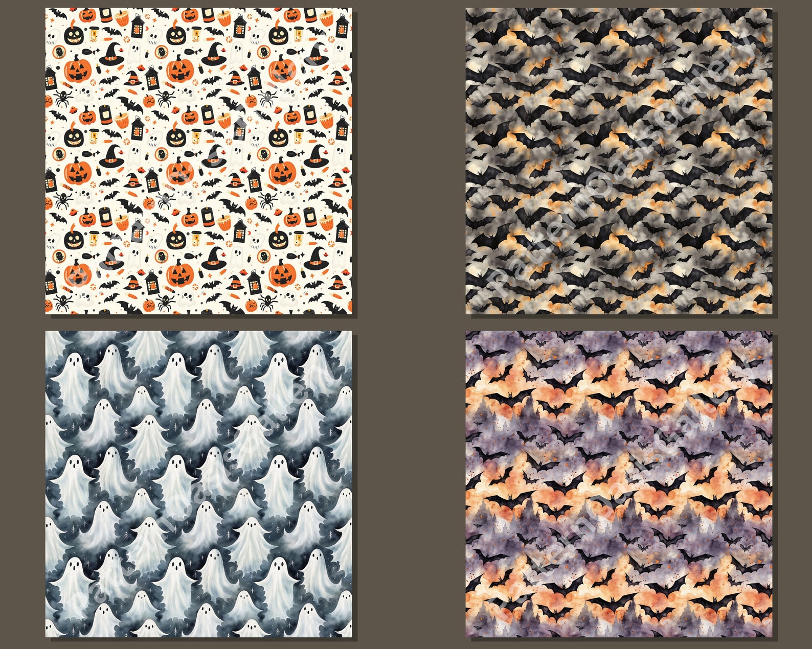 Watercolor Halloween Seamless Patterns, Halloween Digital Papers, 20 ...
