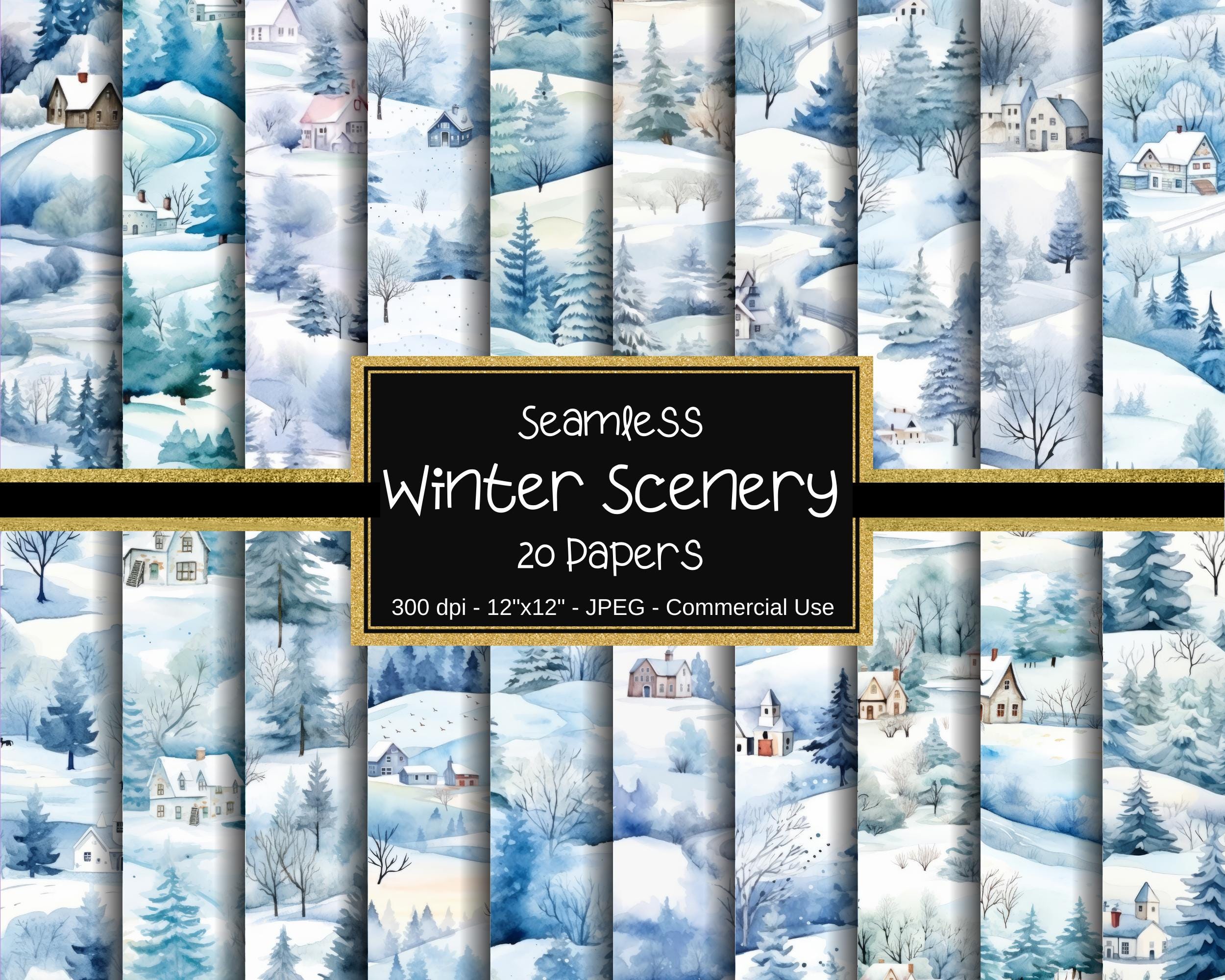 Snowy Pattern Paper Winter Scenery Seamless Digital Paper, Christmas Patterns, 20 Designs ...