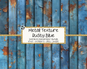 Blue Rust Texture Digital Paper Bundle, Seamless Distressed Metal Backgrounds (Digital Download)