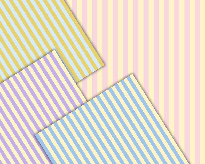 Pastel Stripes Digital Paper Bundle, Seamless Vertical Stripe Two Color ...