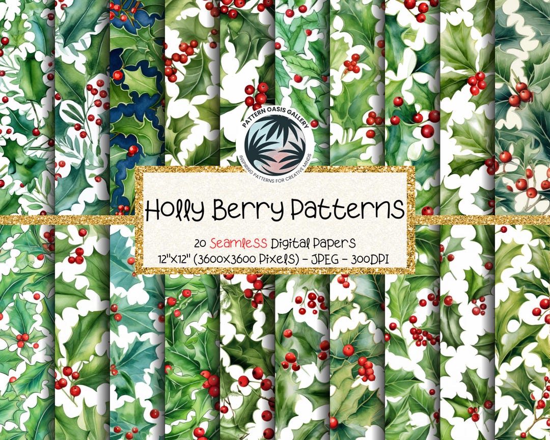 Holly Pattern Landscape Holly Backgrounds Seamless Watercolor Patterns, Holly Foliage Square ...