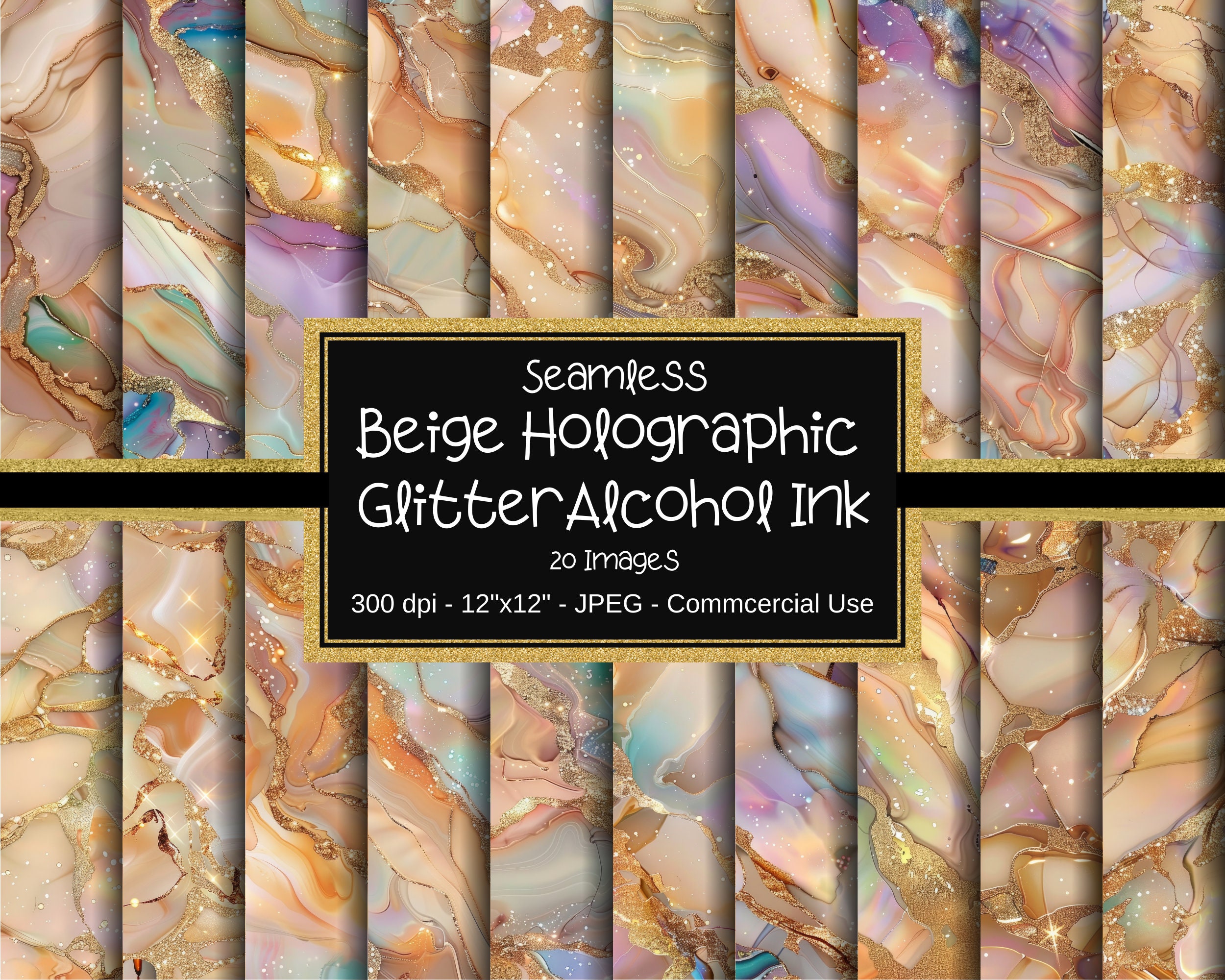 Glitter Alcohol Ink SEAMLESS Patterns, Beige Alcohol Ink Digital Paper, 20 Designs, 12x12in, Commercial Use, Alcohol Ink Sublimation