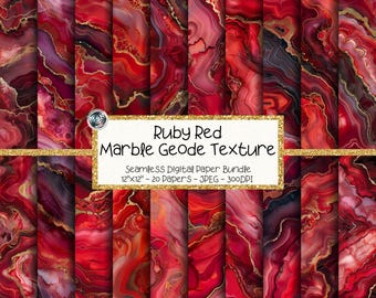 Red Marble Digital Paper Bundle, Seamless Ruby Geode Stone Texture (Digital Download)