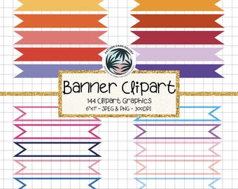 Flag Ribbon Banners Clipart Pack: Rainbow Colors, Geometric Clip Art, (JPEG, PNG, Digital Download)
