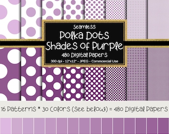 Purple Polka Dot Digital Paper Pack, 480 nahtlose Designs (12 x 12 Zoll) (Digital Download)