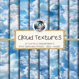 Wolken nahtloses digitales Papier, Wolke nahtlose Muster, 12 "x12", 20 Designs, Wolkenhintergrund, kommerzielle Nutzung, Wolkentextur, bewölkter Himmel