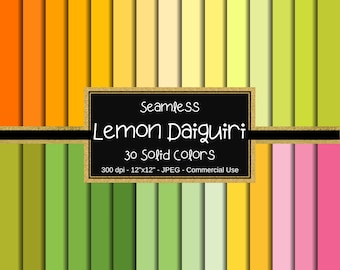 Pacote de papel digital Lemon Daiquiri, papel digital base, fundo de cores sólidas para impressão, papéis para scrapbook, paleta de cores para coquetéis, limão