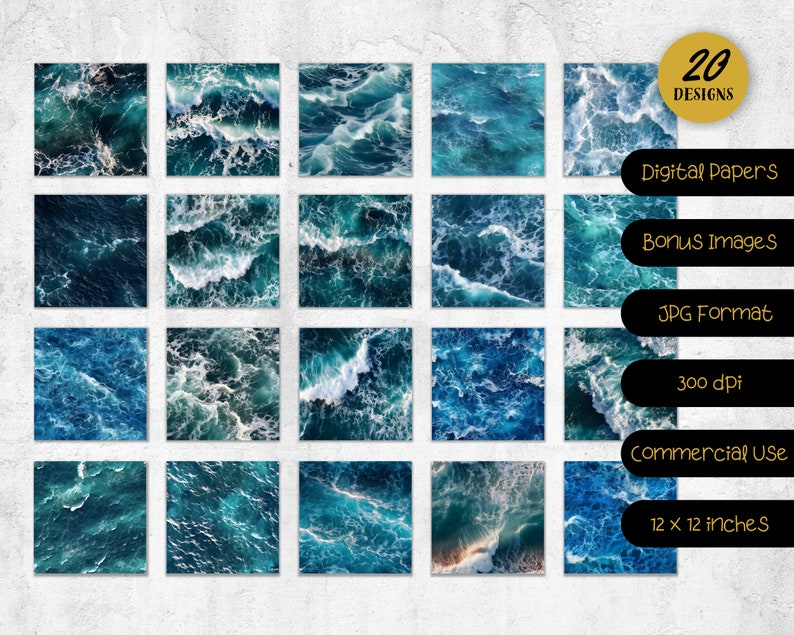 Ocean Water Digital Paper - 20 Seamless Digital Paper Patterns ...