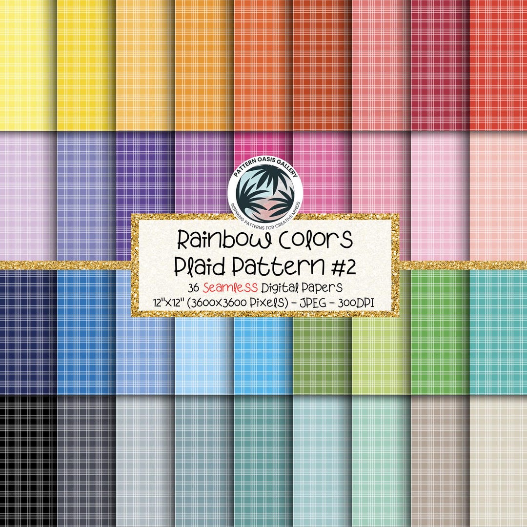 Plaid Pattern Seamless Digital Paper, Rainbow Colors, Geometric Pattern ...