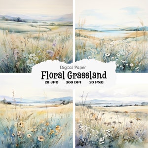 20 Grassland Images, Grassland Clipart, Grassland Meadow, Neutral Colors, Printable Watercolor Clipart, Commercial Use, JPGs, #118