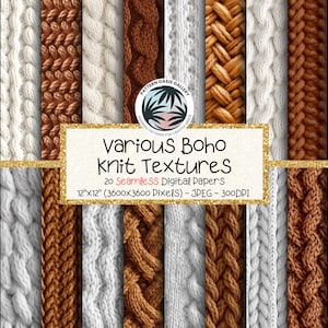Papel digital sin costuras con textura de punto, 30 imágenes, papel de punto imprimible para diario basura, patrón bohemio marrón sin costuras para scrapbooking.