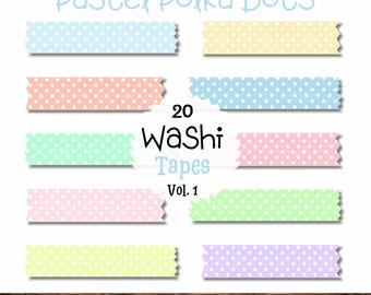 ClipArt di nastro adesivo Washi a pois pastello, grafica per agenda digitale (PNG, download digitale)