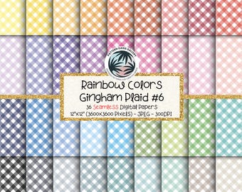 Rainbow Gingham Digital Paper Bundle, Seamless Big Check Pattern (Digital Download)