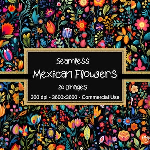 Papiers numériques sans couture avec fleurs mexicaines, motifs floraux, 20 modèles, 12 x 12 po, usage commercial, motif fleurs mexicaines, motif floral