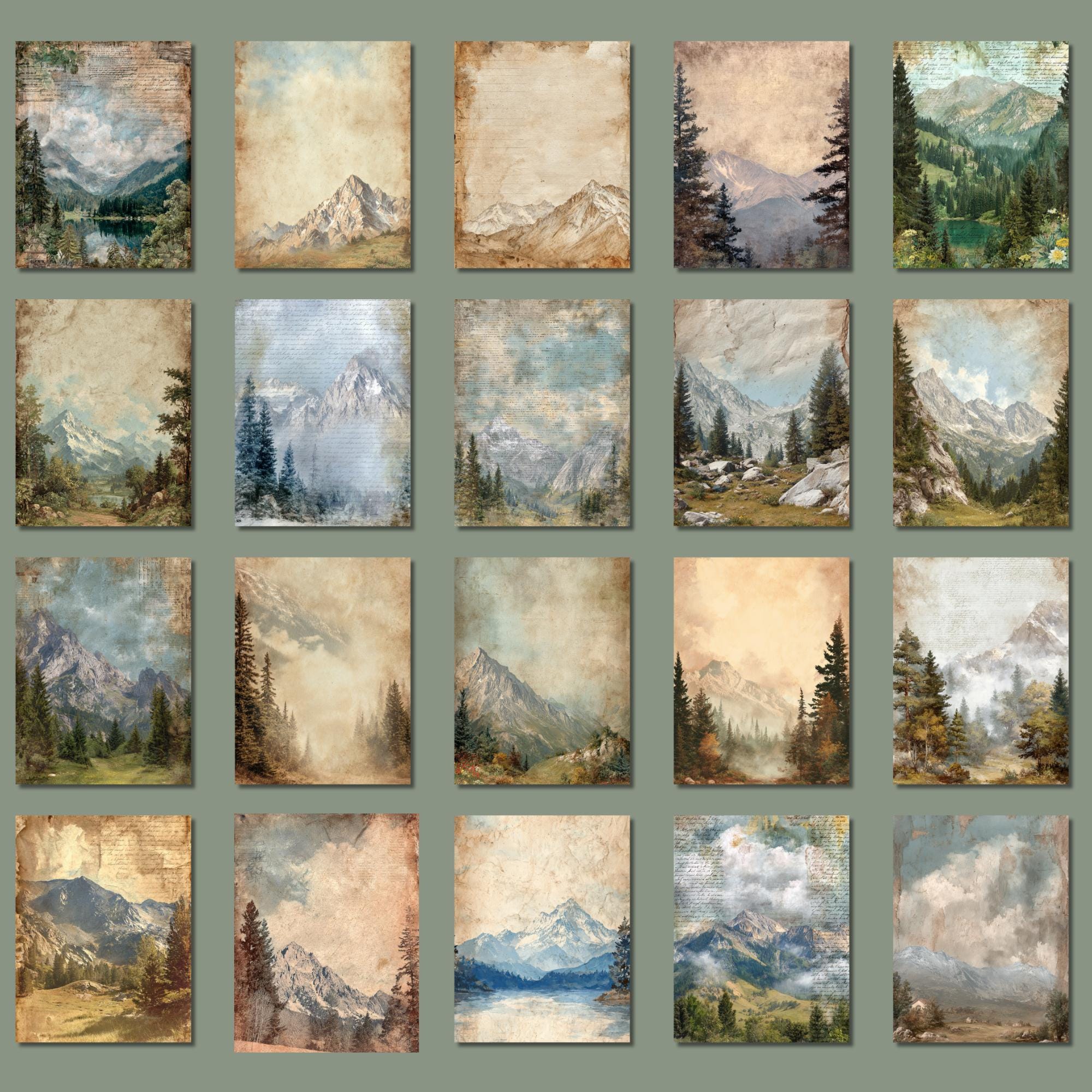 Rustic Ridge Paper Vintage Mountain Junk Journal Pages, Rustic Forest Paper, Fantasy ...