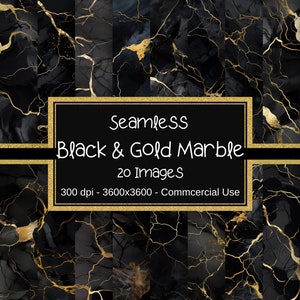 Carta digitale senza soluzione di continuità in marmo nero e oro, texture in marmo nero con venature in lamina d'oro, sfondi in marmo, scrapbooking digitale,