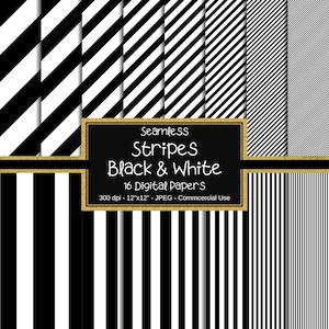 Schwarz & Weiß Nahtlos gestreifte digitale Papier, Gestreifte Papier, 16 Streifen, digitaler Hintergrund, Scrapbook Papier, kommerzielle Nutzung, Instant Download