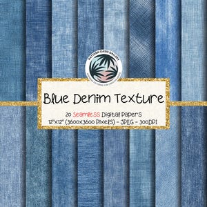 Blaue Jeans Textur Nahtloses digitales Papier, Blaue Stoff Textur, bedruckbares Papier, Blaue Jeans Textur, 20 Designs, 12 "x12", Scrapbook-Papier