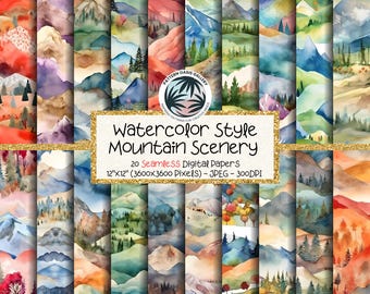 Mountain Landscape | Seamless Patterns | Instant Download | Printable ...
