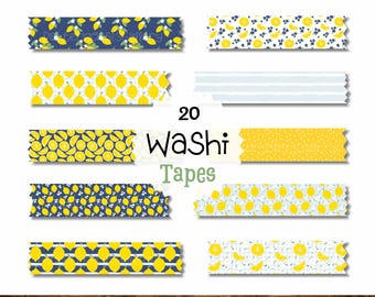 Conjunto de imágenes prediseñadas de cinta washi de limón, gráficos digitales para planificadores (PNG)