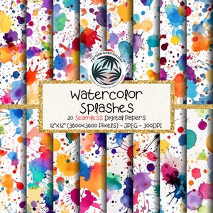 Aquarell Spritzer Nahtloses Digitales Papier, Spritzer Muster, 12 "x12", 20 Bilder, Kommerzielle Nutzung, Farbspritzer, Bunt Splatter