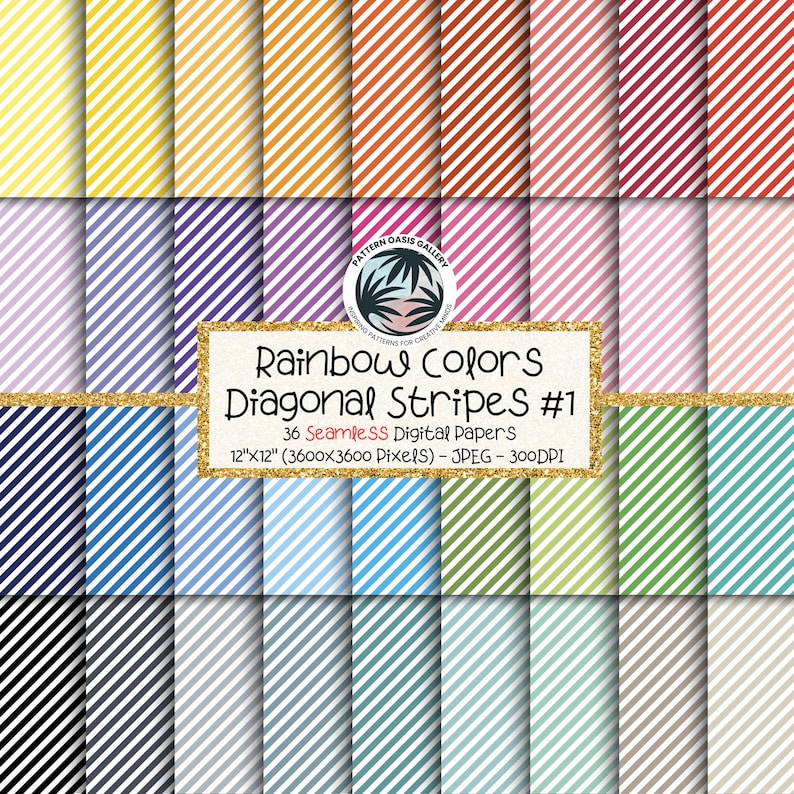 Diagonal Stripes Digital Paper Bundle, Seamless Colorful Backgrounds ...