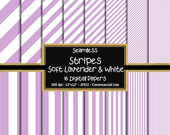 Lavender Seamless Striped Digital Paper, Striped Paper, 16 Stripes, Digital Background, Scrapbook Paper, Commercial Use, Lilac, White