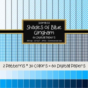 Gingham Seamless Digital Paper, Shades of Blue, Plaid Digital Backgrounds, Commercial Use, 12"x12", Digital Scrapbook Paper, Blue