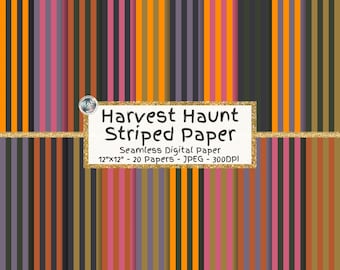 Fall Stripe Digital Paper Bundle, Seamless Autumn & Halloween Stripes (Digital Download)