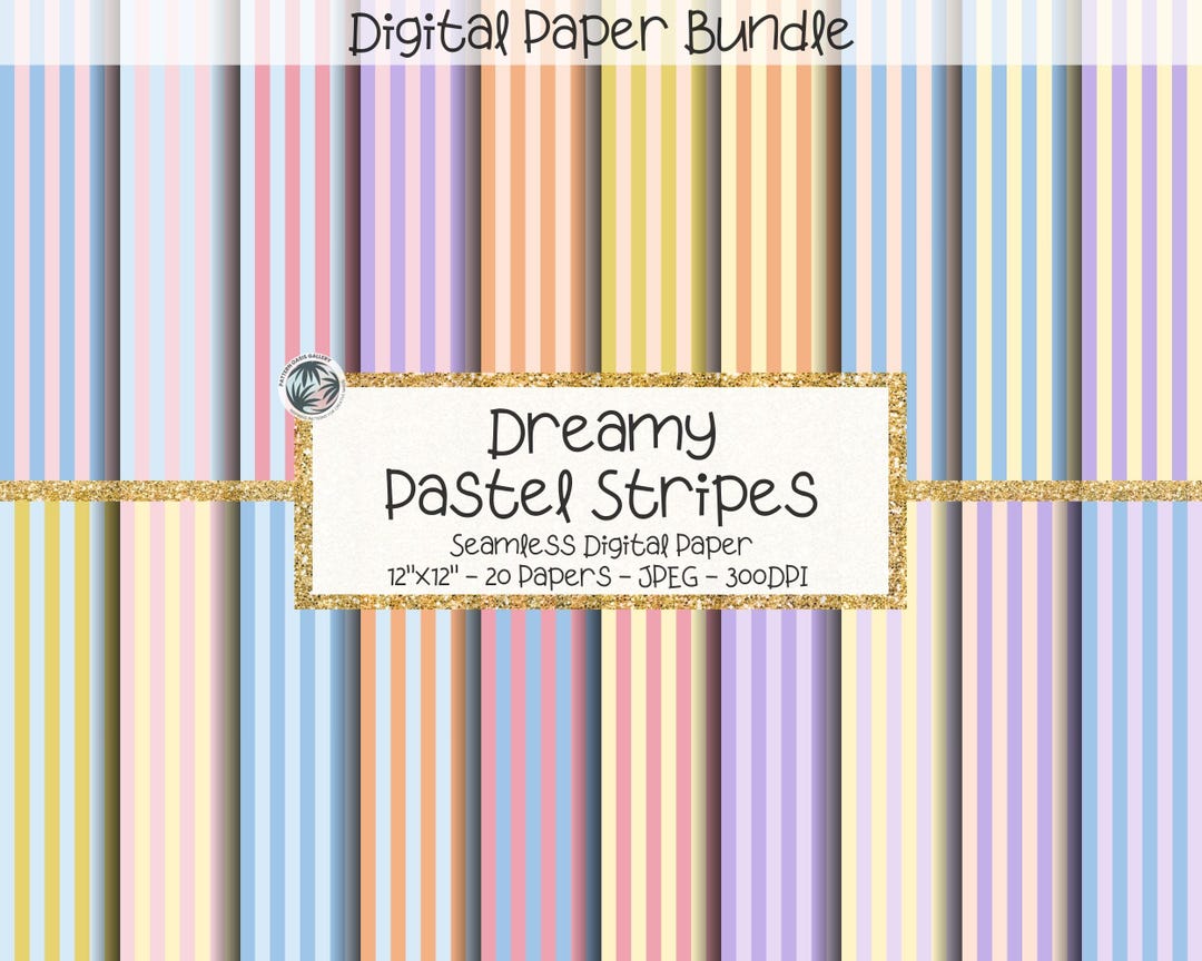 Pastel Stripes Digital Paper Bundle, Seamless Vertical Stripe Two Color ...