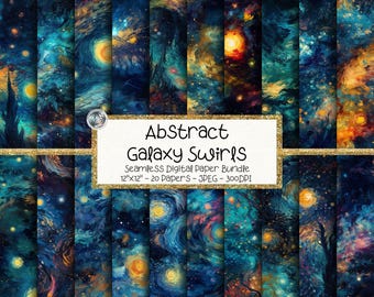 Galaxy Swirls Digital Paper Bundle, Seamless Celestial Night Patterns, Painterly Cosmic Backgrounds (Digital Download)