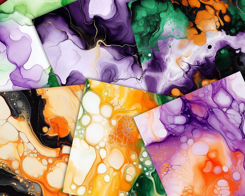 Halloween Alcohol Ink Seamless Digital Paper, Acrylic Pour, Liquid ...