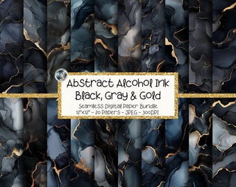 Black Gold Alcohol Ink Digital Paper Bundle, Seamless Luxury Marble Backgrounds (Digital Download)