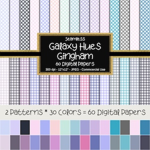 Digitalt papper med galaxpastellfärgade ginghammönster, sömlösa mönster (12x12, 60 papper)