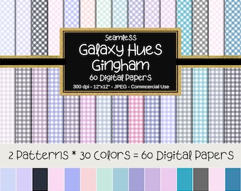 Galaxy Pastel Gingham Digital Paper, Seamless Patterns (12x12, 60 Papers)
