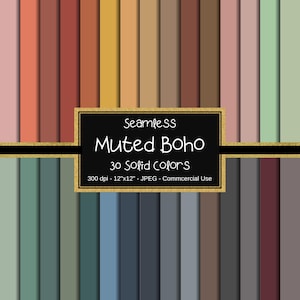 Pacchetto di carta digitale Boho smorzato, carta digitale di base, sfondo stampabile con colori Boho solidi, carte per scrapbooking, tavolozza di colori Boho