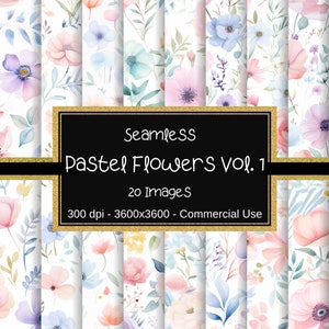 Carta digitale senza soluzione di continuità con fiori pastello, pittura ad acquerello floreale, motivo floreale, sfondi floreali, 20 design, 12"x12", fiori pastello